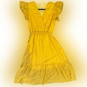 Yellow Ruffled Fluttersleeve Dress